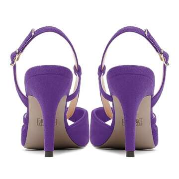 NUMALEO Women's Slingback Open Toe Comfortable Buckle Suede 3.3 Inch Fashion High Heel Night Club Stiletto Heeled Sandals Purple Size 8.5 - Calzado para Mujer Tacon