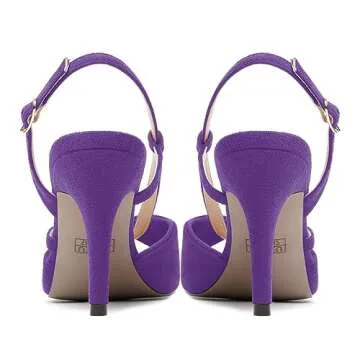 NUMALEO Women's Slingback Open Toe Comfortable Buckle Suede 3.3 Inch Fashion High Heel Night Club Stiletto Heeled Sandals Purple Size 8.5 - Calzado para Mujer Tacon