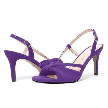 NUMALEO Women's Slingback Open Toe Comfortable Buckle Suede 3.3 Inch Fashion High Heel Night Club Stiletto Heeled Sandals Purple Size 8.5 - Calzado para Mujer Tacon