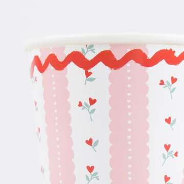 Meri Meri Vintage Rose Paper Cups (Pack of 8), Valentine's Day Party Cups, 2 Pretty Designs, Disposable Cups for Hot & Cold Drinks, Kids & Adults, 9oz Capacity