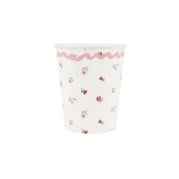 Meri Meri Vintage Rose Paper Cups (Pack of 8), Valentine's Day Party Cups, 2 Pretty Designs, Disposable Cups for Hot & Cold Drinks, Kids & Adults, 9oz Capacity