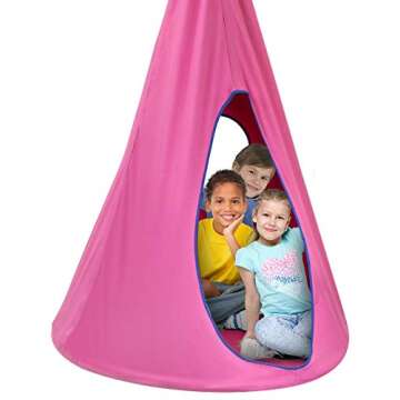 Sorbus Pod Swing for Kids - Durable Hanging Hammock Chair w/Adjustable Rope - 2 Windows & 1 Entrance - Tree Tent Sensory Swing for Kids Indoor Outdoor Use - 250lbs Sturdy Nest Swing - (Pink)