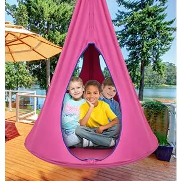 Sorbus Pod Swing for Kids - Durable Hanging Hammock Chair w/Adjustable Rope - 2 Windows & 1 Entrance - Tree Tent Sensory Swing for Kids Indoor Outdoor Use - 250lbs Sturdy Nest Swing - (Pink)