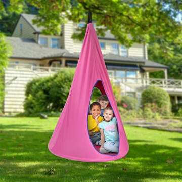 Sorbus Pod Swing for Kids - Durable Hanging Hammock Chair w/Adjustable Rope - 2 Windows & 1 Entrance - Tree Tent Sensory Swing for Kids Indoor Outdoor Use - 250lbs Sturdy Nest Swing - (Pink)