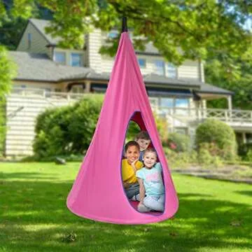 Sorbus Pod Swing for Kids - Durable Hanging Hammock Chair w/Adjustable Rope - 2 Windows & 1 Entrance - Tree Tent Sensory Swing for Kids Indoor Outdoor Use - 250lbs Sturdy Nest Swing - (Pink)