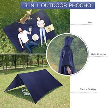 AGPTEK Waterproof Rain Poncho with Hood, EVA Hiking Raincoat with Carrying Bag for Camping, Travel, Outdoor, Biking, Dark Blue