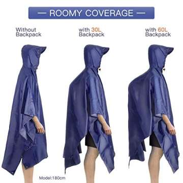 AGPTEK Waterproof Rain Poncho with Hood, EVA Hiking Raincoat with Carrying Bag for Camping, Travel, Outdoor, Biking, Dark Blue
