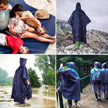 AGPTEK Waterproof Rain Poncho with Hood, EVA Hiking Raincoat with Carrying Bag for Camping, Travel, Outdoor, Biking, Dark Blue