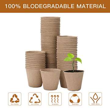 Oubest Peat Plant Pots for Plantings, Plant Starter Kit Paper Pulp Germination Planting Pots Indoor Seedling Pot Supplies 3" Round 100Pc Solid Color