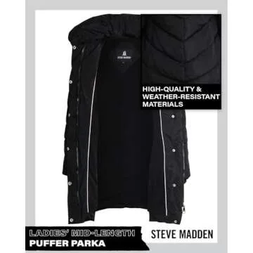 Steve Madden Women's Long Heavy Weight Puffer Jacket, Black, Medium