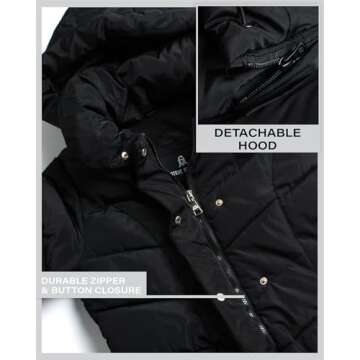 Steve Madden Women's Long Heavy Weight Puffer Jacket, Black, Medium