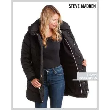 Steve Madden Women's Long Heavy Weight Puffer Jacket, Black, Medium