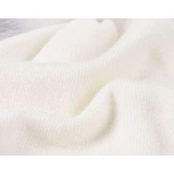 EASTER BARTHE White Cashmere Beanie Hat Women Winter Slouchy Knit Beanie Hat with White Fur Pom Pom Beanie Ski Hat Stocking Cap Hat