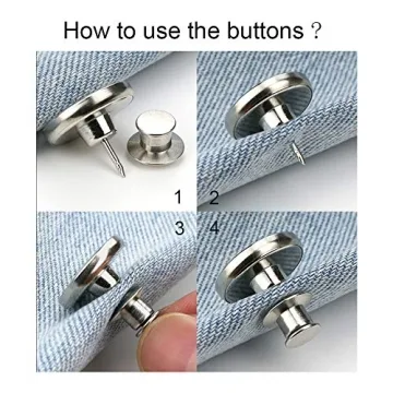 Button Pins for Jeans - No Sew, Adjustable Replacement Set