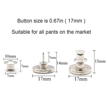 Button Pins for Jeans - No Sew, Adjustable Replacement Set
