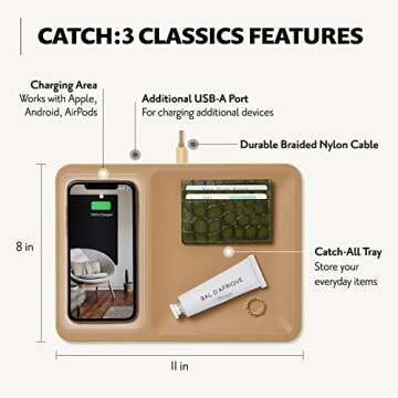 Courant CATCH:3 Classics - Italian Leather Wireless Charging Station and Valet Tray (Cortado)- Compa...