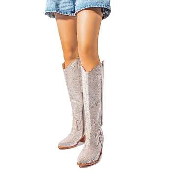 Atuelang Women's Rhinestone Cowgirl Boots Sparkly Pointed Toe Cowboy Western Fashion Boots, Rhinesto...