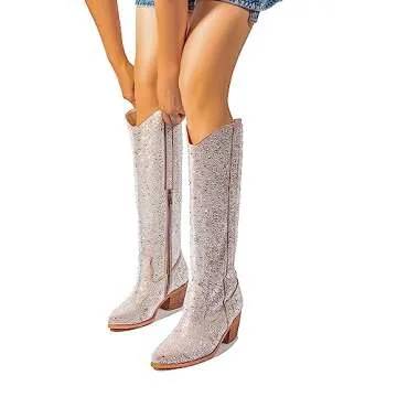 Sparkly Cowgirl Boots with Rhinestones - Atuelang Fashion