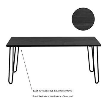 Coffee Table with Hairpin Legs - Modern Industrial Style Home Decor - Woodgrain-Look and Steel Accent Living Room Furniture by Lavish Home (Black)