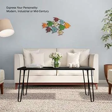 Coffee Table with Hairpin Legs - Modern Industrial Style Home Decor - Woodgrain-Look and Steel Accent Living Room Furniture by Lavish Home (Black)