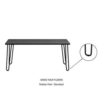 Coffee Table with Hairpin Legs - Modern Industrial Style Home Decor - Woodgrain-Look and Steel Accent Living Room Furniture by Lavish Home (Black)