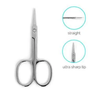 Straight Beauty Grooming Manicure Cuticle Scissors for Facial Hair, Nail, Moustache, Eyebrow, Eyelash, Nose, Ear, and Dry Skin, Men and Women, Stainless Steel