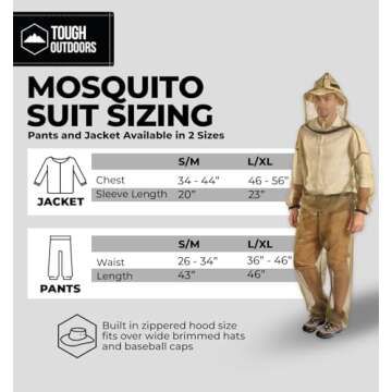 Tough Outdoors Mosquito Suit, Bug Jacket with Hood & Bug Pants, for Women & Men, Full Body Mosquito Net Suit for Gardening & Outdoor Protection - Green/Jacket + Pants Set, Large - Extra Large