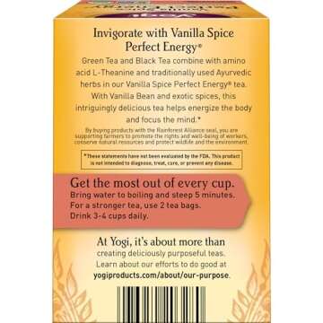 Yogi Tea Vanilla Spice Perfect Energy Tea - 16 Tea Bags per Pack (6 Packs) - Organic Vanilla Energy ...