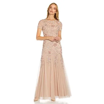 Adrianna Papell Stunning Beaded Godet Dress for Women - Perfect for Weddings and Formal Events