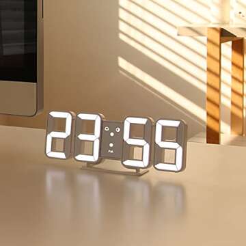mooas 3D Pure Mini White LED Clock, Multi-Function LED Clock (Calendar, Alarm, Temperature) (8.5" Wh...