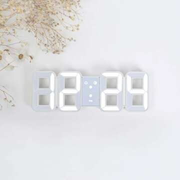 mooas 3D Pure Mini White LED Clock, Multi-Function LED Clock (Calendar, Alarm, Temperature) (8.5" White Table Alarm Clock)