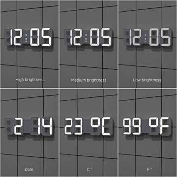 mooas 3D Pure Mini White LED Clock, Multi-Function LED Clock (Calendar, Alarm, Temperature) (8.5" White Table Alarm Clock)