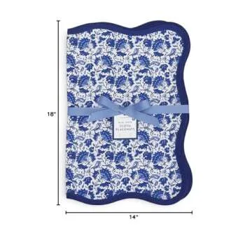 Two's Company Chinoiserie Blue Floral Set of 4 Scalloped Edge Printed Placemats