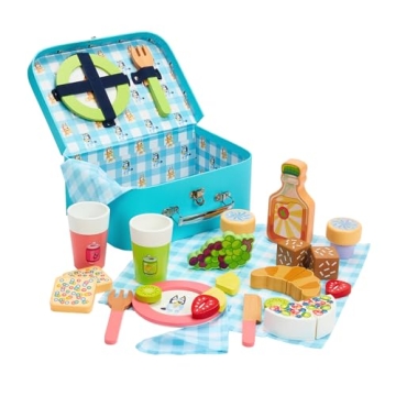 Bluey – Picnic Basket Set – 30 Piece Wooden Roleplay Toy with Carry Case, Cutlery & Pretend Food...