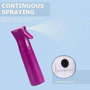 Continuous Spray Bottle with Ultra Fine Mist - Versatile Water Sprayer for Hair, Home Cleaning, Salons, Plants, Aromatherapy, and More - Empty Hair Spray Bottle - 300ml/10.1oz (Light Purple)