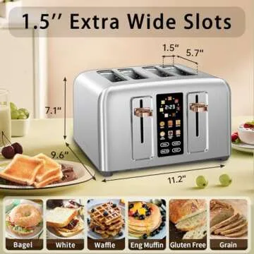 SEEDEEM Toaster 4 Slice, Stainless Toaster & Touch Control, LCD Display, 6 Bread Type, 7 Shade Setti...