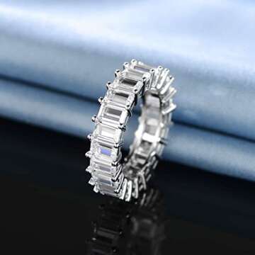 OPOMOMO 18K White Gold Plated Eternity Ring Band Cubic Zirconia Emerald Cut Rings Band For Women Men(9)