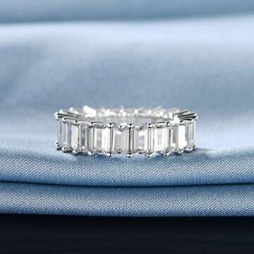 OPOMOMO 18K White Gold Plated Eternity Ring Band Cubic Zirconia Emerald Cut Rings Band For Women Men(9)