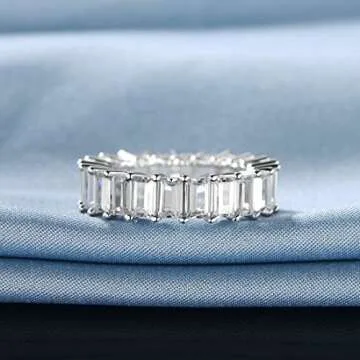 OPOMOMO 18K White Gold Plated Eternity Ring Band Cubic Zirconia Emerald Cut Rings Band For Women Men(9)