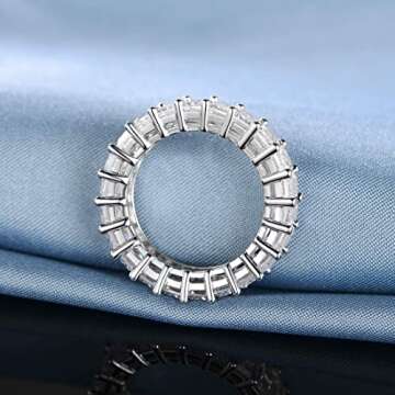 OPOMOMO 18K White Gold Plated Eternity Ring Band Cubic Zirconia Emerald Cut Rings Band For Women Men(9)