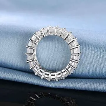 OPOMOMO 18K White Gold Plated Eternity Ring Band Cubic Zirconia Emerald Cut Rings Band For Women Men(9)
