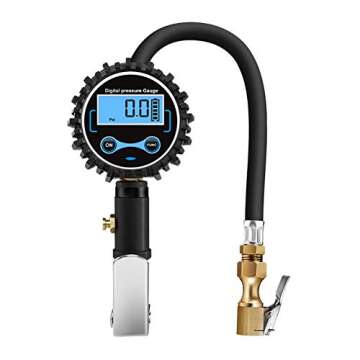 Digital tire Pressure Gauge with inflator,Accurate 0.1 Display Resolution 235Psi Heavy Duty Air Chuc...