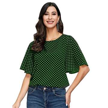 Trendy JASAMBAC Women's Polka Dots Batwing Sleeve Blouse for Work and Casual Wear