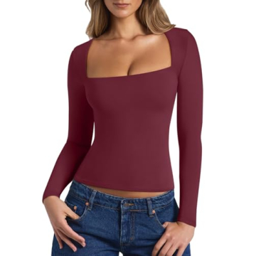 REORIA Sexy Square Neck Top for Women - Versatile Fall Fashion