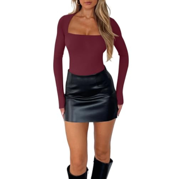 REORIA Sexy Square Neck Top for Women - Versatile Fall Fashion
