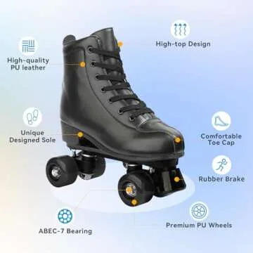 XUDREZ Roller Skate Shoes for Women Men PU Leather High-top Double-Row Roller Skates for Beginner, Professional Indoor Outdoor Roller Skates with Shoes Bag (Black Wheel,38)