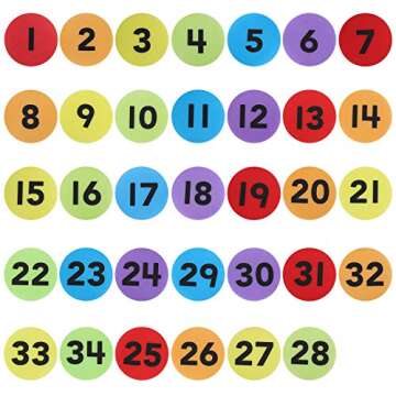 Colorful Carpet Marker Dots for Teaching Numbers and Alphabet