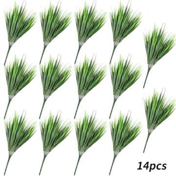 Ageomet 14pcs Fake Grass Plant, Artificial Outdoor Plants UV Resistant, Wheat Bushes Plastic Artificial Shrubs, Faux Greenery for House Garden Patio Front Porch Indoor Decor