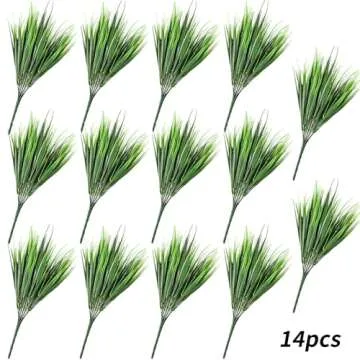 Ageomet 14pcs Fake Grass Plant, Artificial Outdoor Plants UV Resistant, Wheat Bushes Plastic Artificial Shrubs, Faux Greenery for House Garden Patio Front Porch Indoor Decor