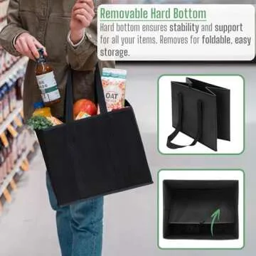 VENO 3 Pack Reusable Grocery Bags, Shopping Bags for groceries, Utility Tote with Handles and Hard Bottom, Foldable Shopping Cart Organizer, Multi-Purpose, Heavy-Duty (Black, 6 Gallon-3 Pack)